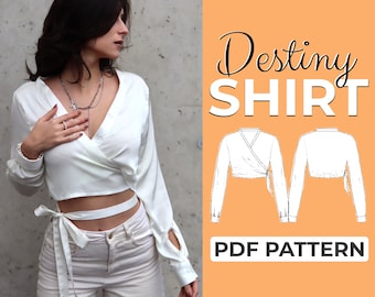 Long Sleeve Wrap Top Sewing Pattern | Waist Wrap Blouse | Pattern + Detailed Illustration Instruction | XXS - 7XL | A0, A4 & US-Letter