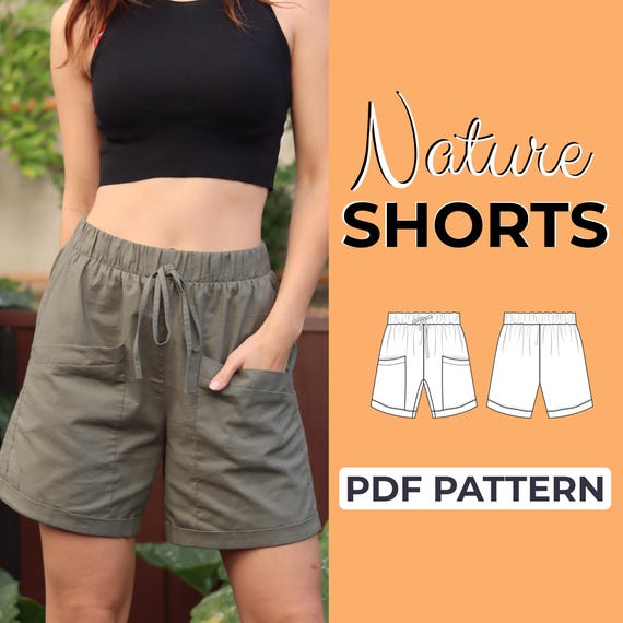 High Waisted Drawstring Shorts Sewing Pattern | Garter Shorts | Pattern + Detailed Illustrated Instruction | XS - XXL | A0, A4 & US-Letter