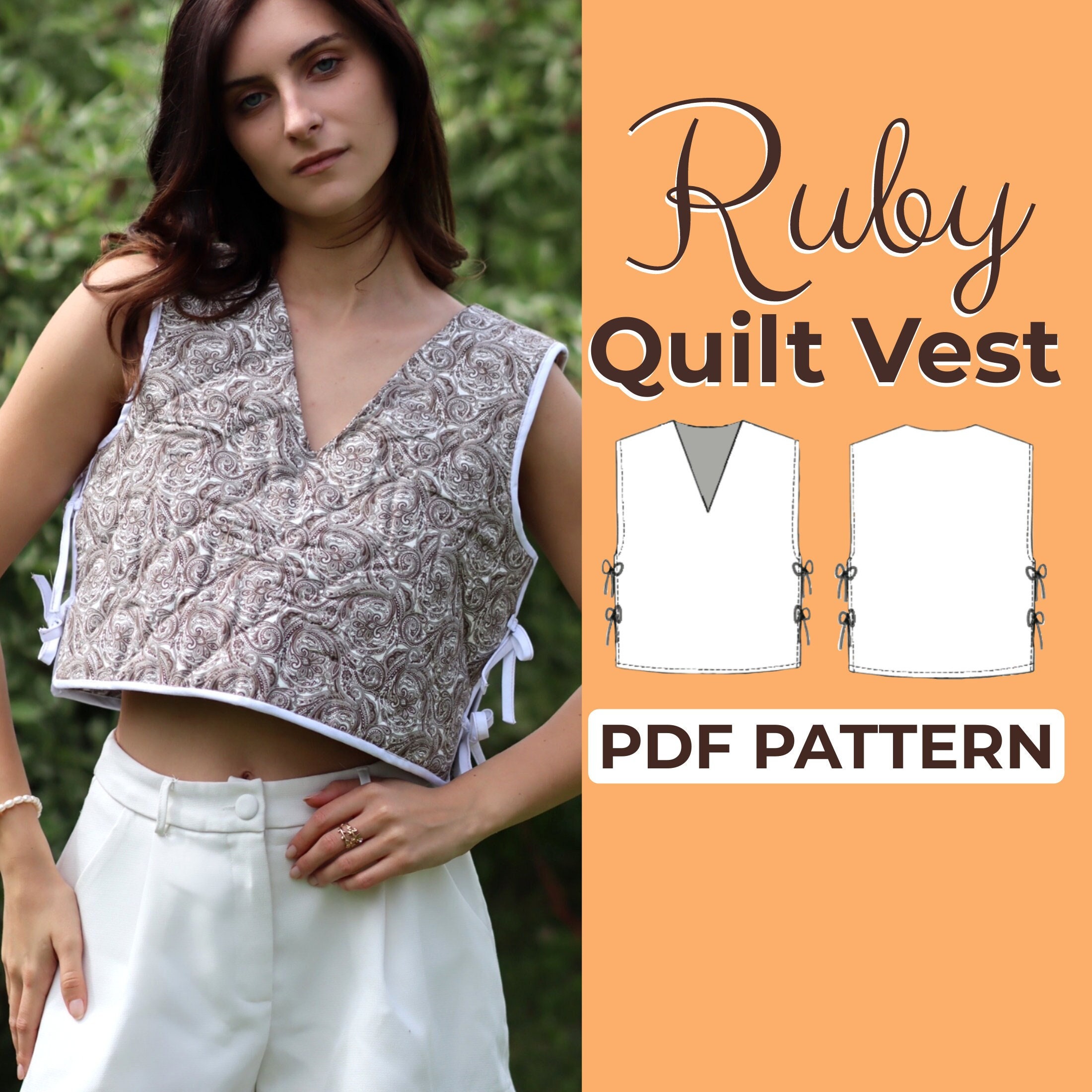 Side Tie Quilted Vest Sewing Pattern | V Neck Sleeveless