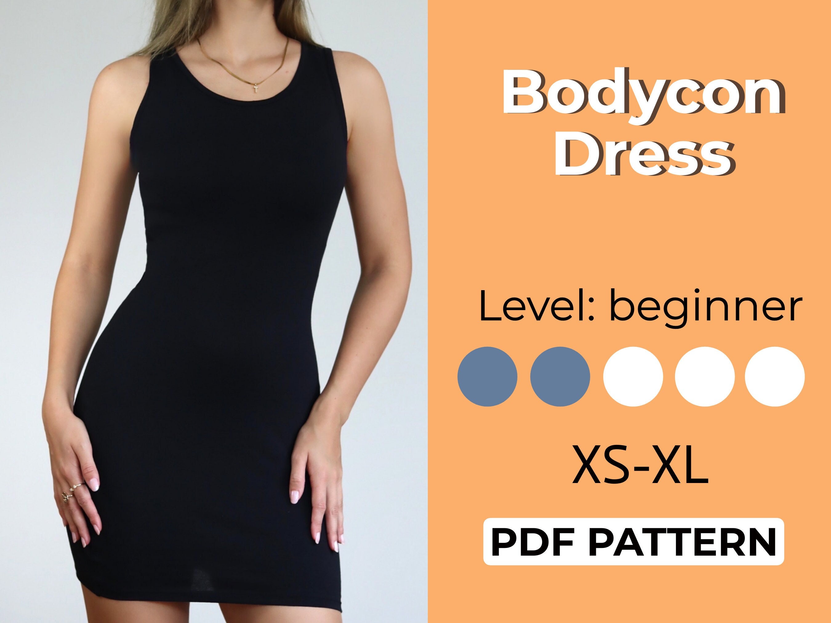 Bodycon Dress Pattern Xs-xl PDF A0,a4,us-size Midi Dress Pattern