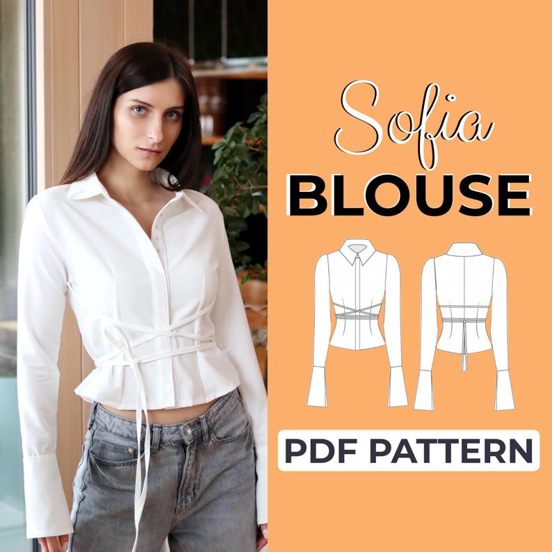 Long Sleeve Blouse Sewing Pattern | Wrap Top, Collared Blouse | Pattern ...