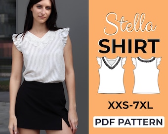 Sleeveless Blouse Sewing Pattern | V Neck Blouse Pattern | Beginner Pattern + Easy Illustrated Instruction | XXS - 7XL | A0, A4 & US-Letter