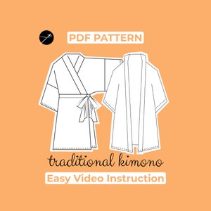 Patron de couture kimono femme en version courte ou longue | Patron de robe du matin kimono | TP - TG | Format A0, A4, lettre US + didacticiel vidéo et écrit