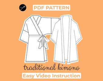 Woman Kimono Sewing Pattern in Short or Long Version | Kimono Morning Dress Pattern | XS - XL | A0, A4, US-Letter + Video & Written Tutorial