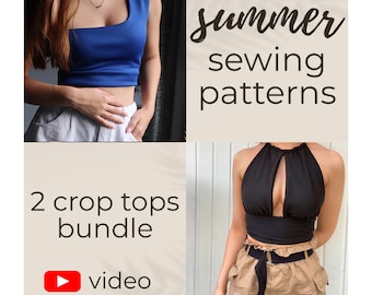 girls crop top sewing pattern - custom crop top - halter top sewing pattern - beginner sewing pattern - Xs-Xl / US-Letter / A0 / A4 PDF File