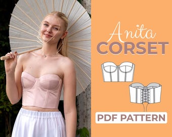 Corset Top Sewing Pattern | Coquette Top Bodice Pattern | Pattern + Detailed Illustration Instruction | XXS - XXXL | A0, A4 & US-Letter