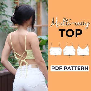 Patrón de costura para top de tirantes / Top corto sin mangas 3 en 1 multiposición / Patrón para principiantes + Tutorial ilustrado fácil / XXS - XXL / A0, A4, Carta EE. UU.