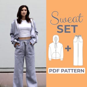Paquete de patrones de costura para sudadera con cremallera y pantalones deportivos / Patrones + Instrucciones ilustradas detalladas / XXS - XXXL / A0, A4 y Carta de EE. UU.