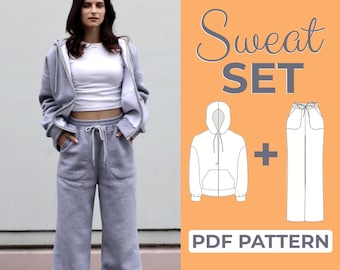 Zip Up Hoodie & Sweatpants Sewing Patterns Bundle | Patterns + Detailed Illustrated Instructions | XXS - XXXL | A0, A4, and US-Letter
