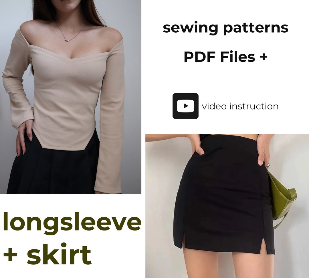 Long Sleeve Shirt Mini Skirt Pattern Skirt Sewing Instruction Long ...