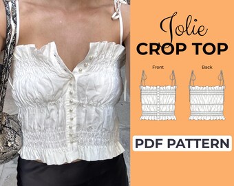 Ruffle Crop Top Sewing Pattern | Tie Top Button Up Top Pattern | Pattern + Detailed Illustrated Instruction | XXS - 7XL | A0, A4 & US-Letter