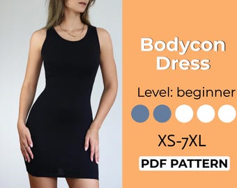 Bodycon Dress Pattern | XS-7XL PDF A0,A4,US-size | Midi dress pattern | Stretch Dress Pattern | Sleeveless Dress | Formal Dress Pattern