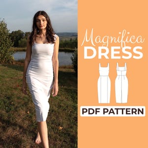 Patrón de costura de vestido ajustado / Patrón de vestido midi bohemio / Patrón + instrucciones ilustradas detalladas / XXS - XXXL / A0, A4 y carta de EE. UU.