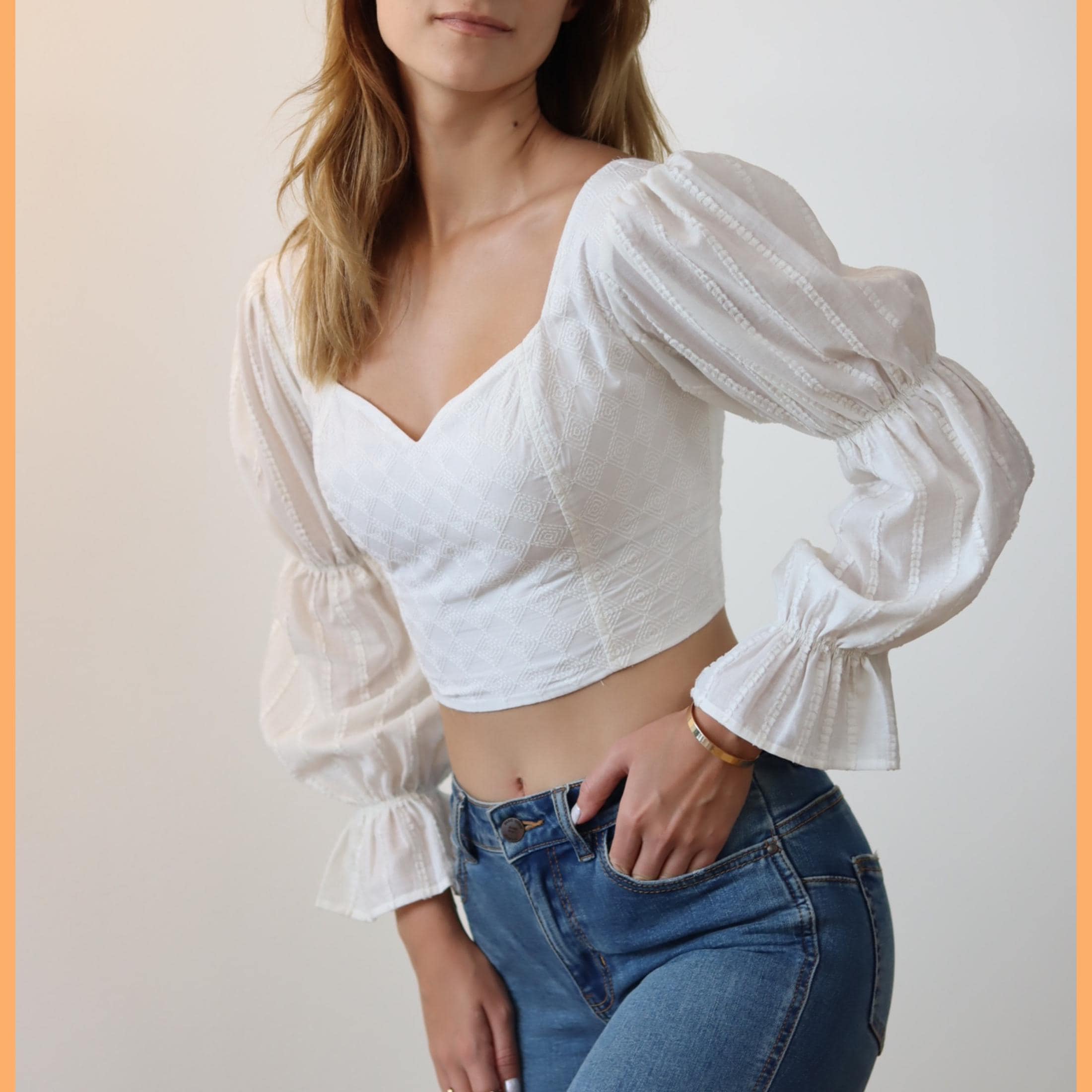 ACEWIN Puff Sleeve Embroidery Top (Free Size) 110278