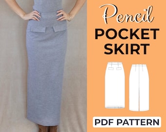 Pencil Pocket Skirt Sewing Pattern | High Waist Maxi Skirt | Pattern + Detailed Illustrated Instruction | XXS - 7XL | A0, A4 & US-Letter