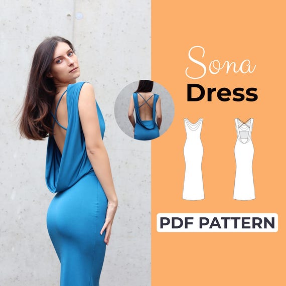 Bodycon Dress Sewing Pattern | Draped Cowl Neck Elegant Dress | Pattern + Detailed Illustrated Instruction | XXS - 7XL | A0, A4 & US-Letter