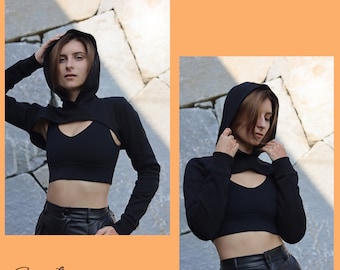 Bolero Shrug Sewing Pattern, Cropped Hoodie Top, Short Hoody