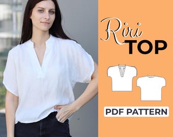 Loose Fit Blouse Sewing Pattern | V Neck Blouse | Easy Beginner Pattern + Easy Illustrated Tutorial | XXS - 7XL | A0, A4 & US Letter