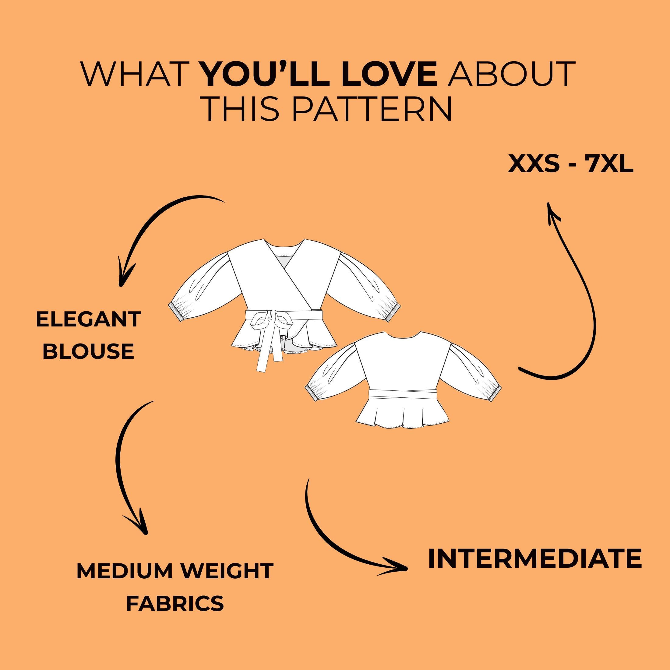 Puff Sleeve Ruffle Blouse Sewing Pattern | Wrap Blouse | Pattern ...