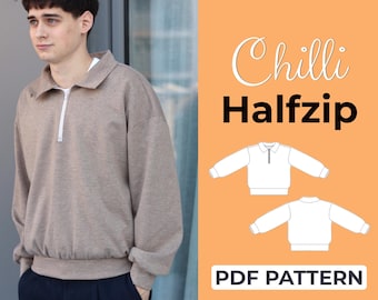 Pullover Pattern | Half Zip Sweater, Mens Sweaters Pattern | Pattern + Detailed Illustrated Instructions | XXS - 7XL | A0, A4 & US-Letter