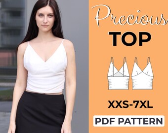 V Neck Crop Top Sewing Pattern | Tank Top Pattern | Easy Beginner Pattern + Easy Illustrated Tutorial | XXS - 7XL | A0, A4 & US Letter