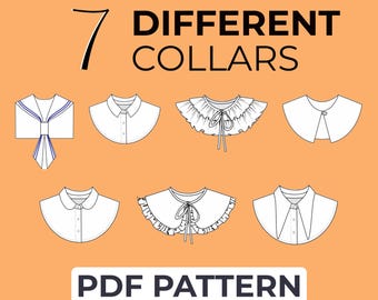 Collar Sewing Pattern Bundle | 7 Patterns (Round, Cape, Sailor, Pointed, Pan, Clown, Basic) + Easy Tutorials | XXS - 7XL | A0, A4, US Letter