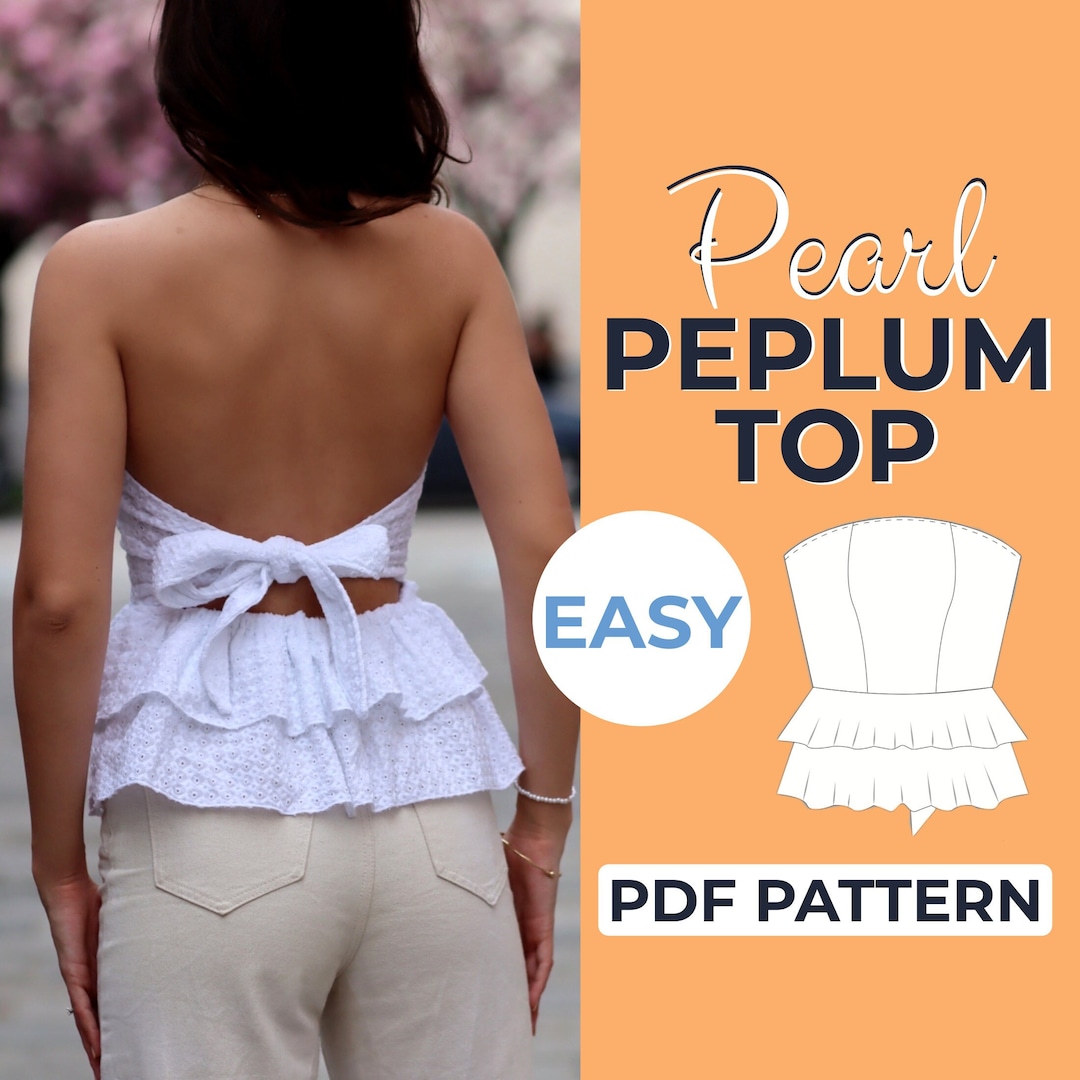 Peplum Top Sewing Pattern Strapless Boho Blouse Easy Beginner