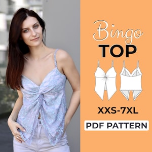 Patrón de costura para camiseta de tirantes / Patrón de camiseta de tirantes de verano / Patrón fácil para principiantes + Tutorial ilustrado fácil / XXS - 7XL / A0, A4 y carta de EE. UU.