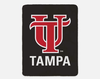 University of Tampa Blanket Interlocking Letters XL 60x80 | Custom UTampa College Dorm Blanket | Official UT Spartans Merch | Gifts & Decor