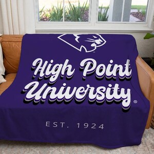 High Point University XL 60x80 Retro Sherpa Blanket | Official HPU College Dorm Decor | Custom Panthers Merch | Graduation Alumnae Gifts