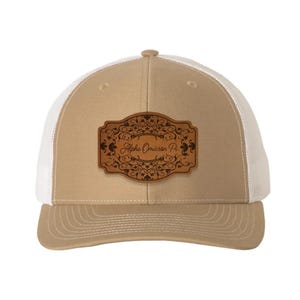 Alpha Omicron Pi Richardson 112 Leatherette Patch Trucker Hat - Scroll