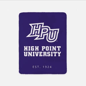 High Point University XL 60x80 Purple Sherpa Blanket | Custom College HPU Dorm Decor | Official Panthers Merch | Graduation Alumnae Gifts