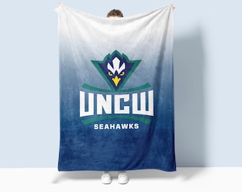 UNCW Sherpa Blanket - Navy Gradient XL 60x80 | Official UNC Wilmington Merch | Dorm Decor | Graduation Gift | Alumnae | Custom Dorm Blanket