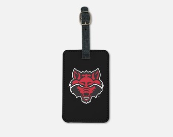 Étiquette à bagage Arkansas State University (Ensemble de 2) - Tête de loup rouge | Étiquette de sac à main pour valise | Accessoires de voyage | Cadeaux pour étudiants de fin d'études