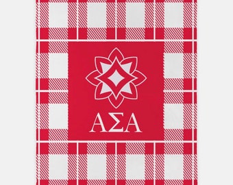 Alpha Sigma Alpha XL 60x80 Plaid Sherpa Throw Blanket | Custom Alpha Sig ASA Dorm Decor | Official Greek Sorority Bid Day Big Little Gifts