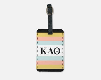 Kappa Alpha Theta (2er-Set) Gestreifter Gepäckanhänger | Benutzerdefinierte Theta Koffer Bookbag Anhänger | Offizielle griechische Sorority Bid Day Big Little Geschenke