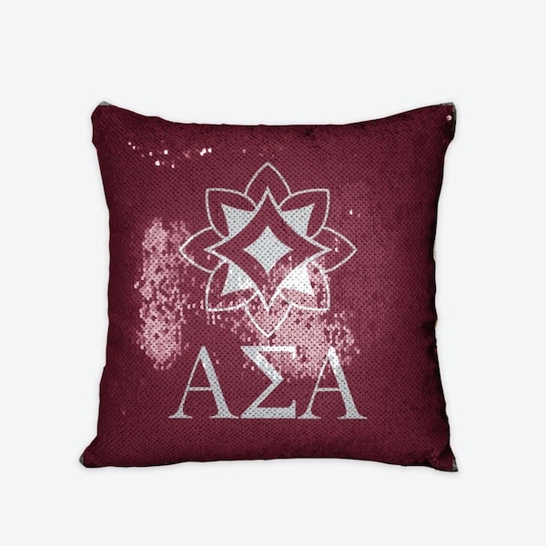 Alpha Sigma Alpha Sequin Pillow Cover Logomark | Custom Alpha Sig ASA Dorm Decor | Sorority Bid Day Big Little Gifts | Official Greek Merch
