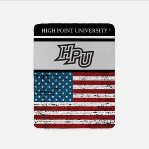 High Point University XL 60x80 Sherpa Blanket - American Flag | Custom HPU Dorm Decor | Official Panthers Merch | Graduation Alumnae Gifts
