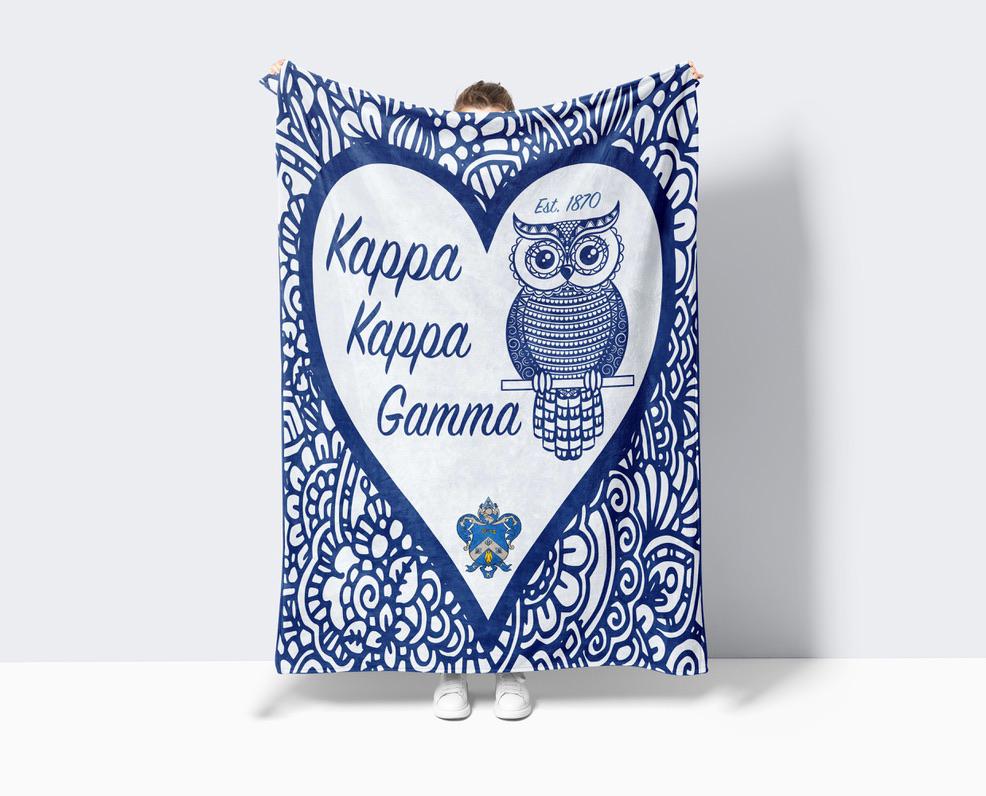 Kappa Kappa Gamma Blanket: Mandala Owl Sherpa Fleece (XL 60x80) | KKG Gifts