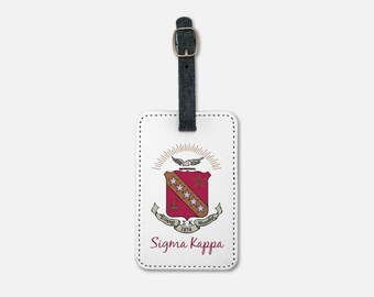 Étiquette à bagage Sigma Kappa avec armoiries (Ensemble de 2) | Étiquette officielle de sac à dos pour valise Sig Kap | Journée de l'enchère d'une sororité grecque personnalisée Grands petits cadeaux