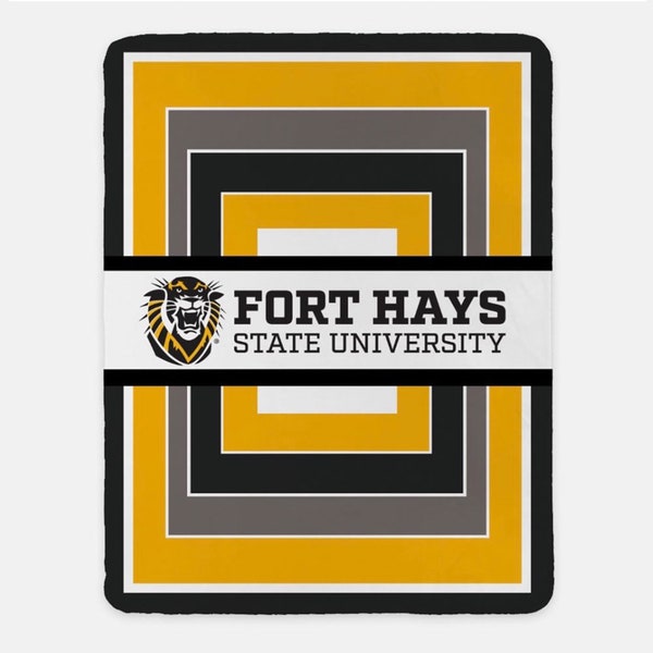 Fort Hays State University XL 60x80 Sherpa Throw Blanket - Geometric | Custom FHSU Tigers Dorm Decor | College Graduation Student Gifts