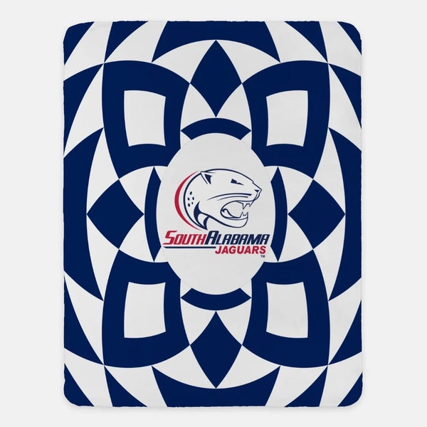 Universität von Südalabama XL 60x80 Decke - Blaues Tribal | Benutzerdefinierte SÜDEN College Dorm Decor | "Offizielle JAGS Merch Jaguars Studenten Geschenke."