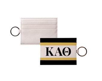 Kappa Alpha Theta Cardholder - Striped Greek Letters | Custom Theta Travel Wallet ID Credit Card Holder | Sorority Bid Day Big Little Gifts