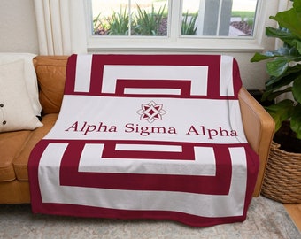 Alpha Sigma Alpha XL 60x80 Sherpa Throw Blanket - Geometric | Custom Alpha Sig ASA Dorm Decor | Official Greek Bid Day Big Little Gifts