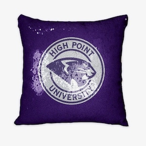 High Point University Purple Sequin Pillow Cover - Panther Seal | Custom HPU Dorm Decor | Official Panthers Merch | Graduation Alumnae Gifts