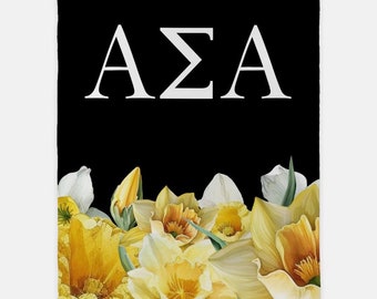 Alpha Sigma Alpha XL 60x80 Sherpa Throw Blanket - Narcissus | Custom Alpha Sig ASA Dorm Decor | Official Sorority Bid Day Big Little Gifts