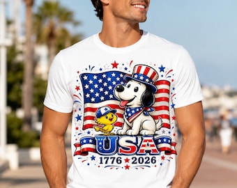 USA 250 Years of Freedom Shirt, Patriotic Dog & Bird Tee, America 1776 2026 T Shirt, Fourth of July Shirt, Independence Day Gift