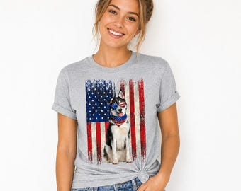 Patriotic Husky T-Shirt: Distressed American Flag Dog Tee, USA Pride Puppy Lover Shirt