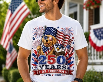 America 250 Shirt, Patriotic Dog Eagle Shirt, 250 Years of Freedom Tee, Fourth of July 2026 Shirt, USA Independence Day Graphic Tee