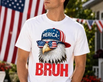 Merica Bruh Shirt, Funny 4th of July Eagle Tee, Patriotic USA Tshirt, American Flag Sunglasses Independence Day Gift for Men Teens